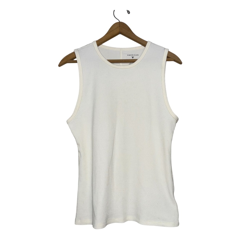 American Eagle White Ribbed Tank Top‎ Sleeveless Basic Casual XL